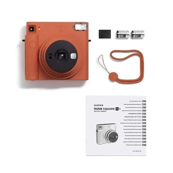 Fujifilm Instax Square SQ1 Instant Camera + 10 Square Film Shots + Canvas Tote Bag + Photo Hanging Set + Fridge Megnet Set + Photo Stickers Set - Terracotta Orange - Jaiman Toys