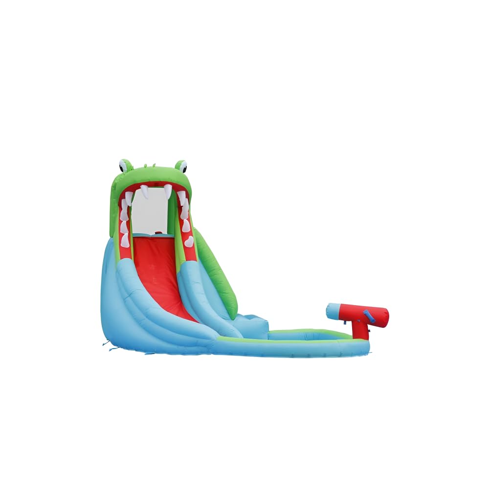 Happy Hop Crocodile Inflatable Water Slide Pool with Climbing Wall & Splash Area | Kids Wet & Dry Water Park | Ages 3+