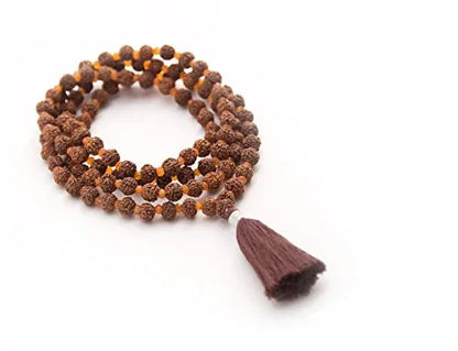 Maha Mala Carnelian & Rudraksha 108 Beads Meditation Mala – 6mm Rudraksha + 3.5mm Carnelian | Handmade in India