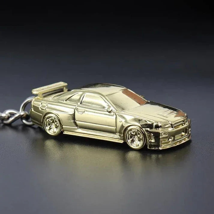 SEEKER Nissan Skyline GT-R R34  Chrome Finish Keychain | Premium Diecast Metal Car Key Ring