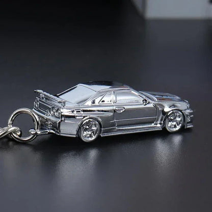 SEEKER Nissan Skyline GT-R R34  Chrome Finish Keychain | Premium Diecast Metal Car Key Ring