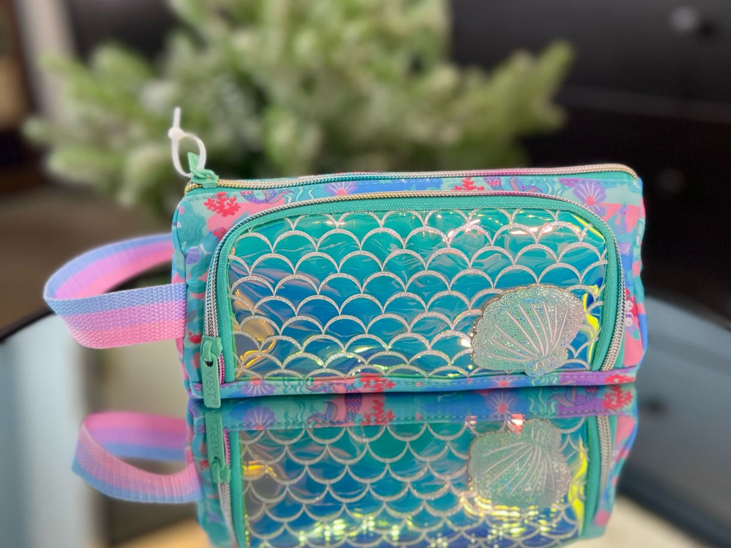 Vest Mermaid Pencil Pouch Case – Kids Stationery Organizer with Holographic Front Pocket