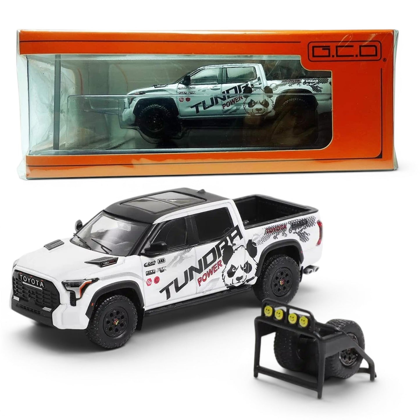 G.C.D 1:64 Toyota Tundra White Panda Edition (LHD) Diecast Model Car | With Adventure Accessories | KS-064-495