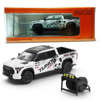 G.C.D 1:64 Toyota Tundra White Panda Edition (LHD) Diecast Model Car | With Adventure Accessories | KS-064-495