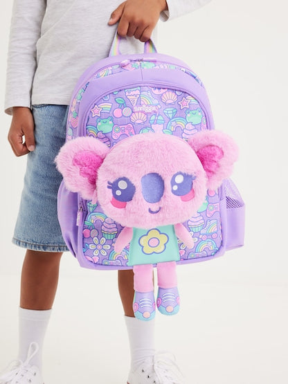 Smiggle Koala Plush Backpack for Kids (14 Inch)  – Cute School Bag with Soft Toy Front & Side Pockets (Purple)