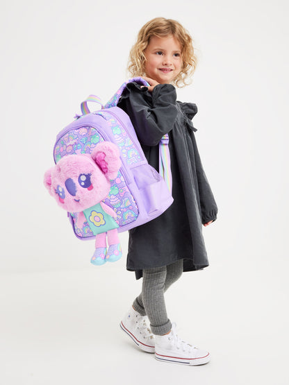 Smiggle Koala Plush Backpack for Kids (14 Inch)  – Cute School Bag with Soft Toy Front & Side Pockets (Purple)