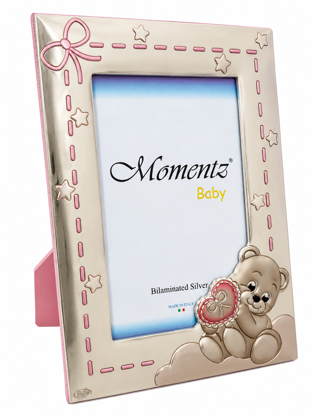 Momentz Baby Teddy Bear Silver Plated Photo Frame | Bilaminated Silver Baby Picture Frame for Nursery Décor & Baby Gifts