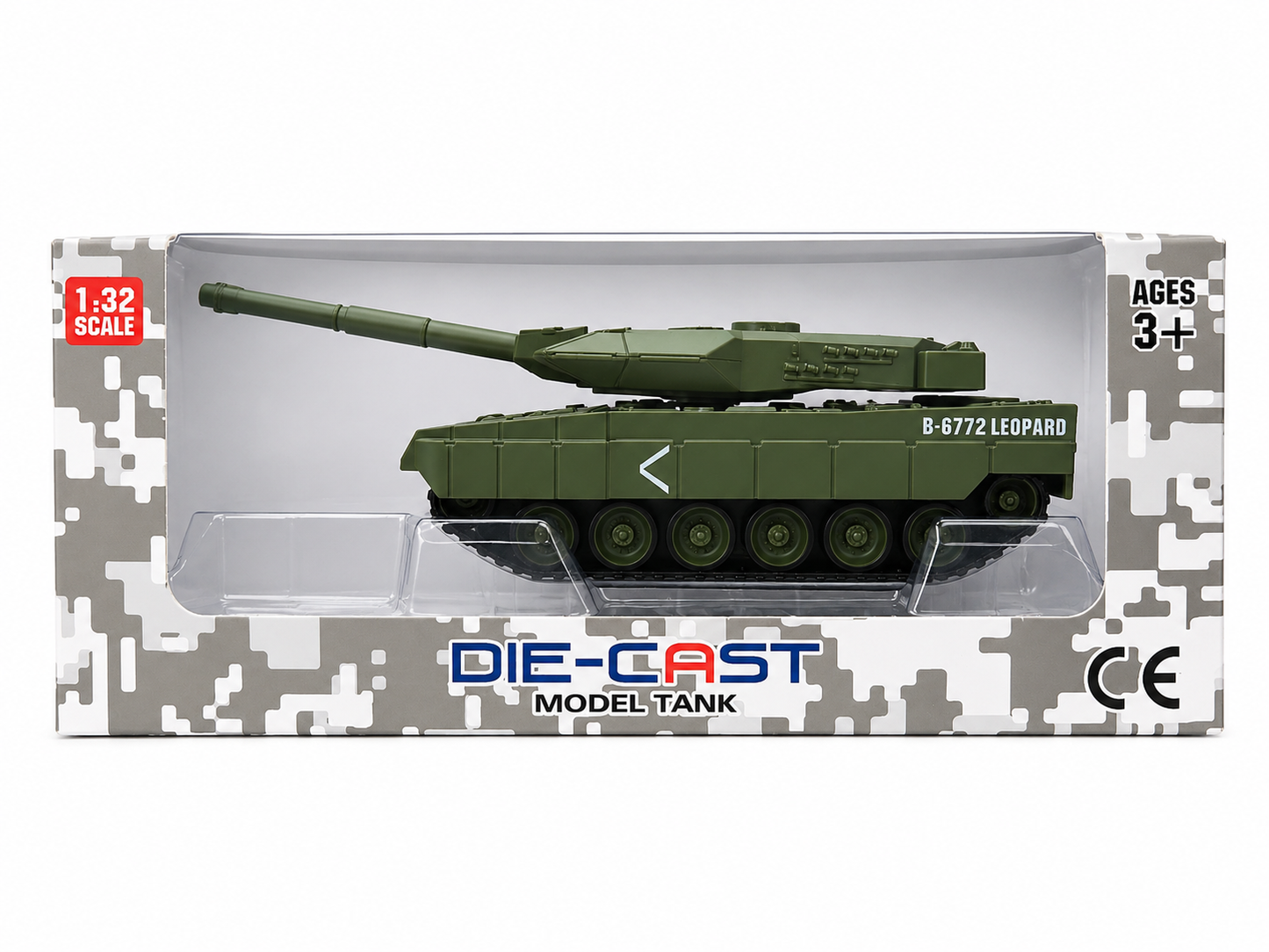 Die-Cast Army Tank Model 1:32 Scale – B-3772 Army Military Battle Tank Toy with Rotating Turret