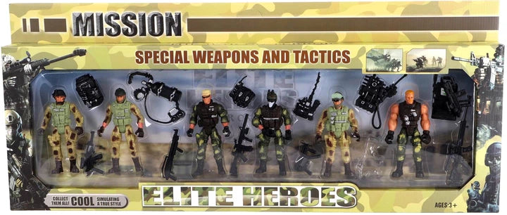 Elite Heroes S.W.A.T. Special Weapons & Tactics Action Figure Playset | 6 Military Police Commandos with Tactical Accessories | Mission Role Play Toy Set for Kids | Collectible Action Figures