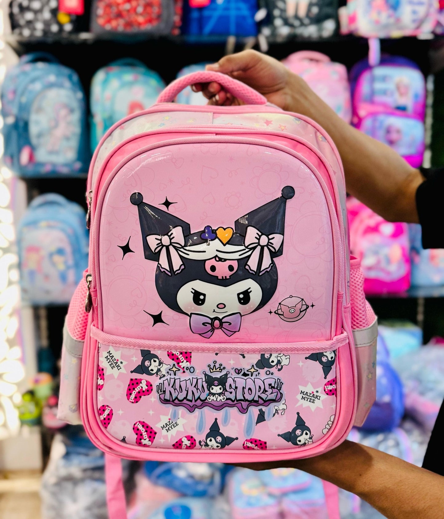 Kuromi Cartoon School Backpack 16 Inch – Kids Cute Pink Character School Bag with Multiple Compartments for Girls
