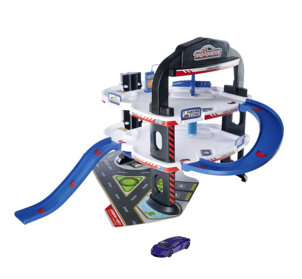 Majorette Urban Garage Playset With 3 Levels + 1 Vehicle Track Set - Jaiman Toys