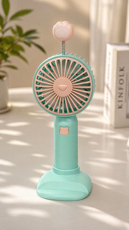 Portable Handheld Mini Fan with Flexible Cat Paw Stand – Cute Personal Cooling Fan for Travel, Office & Outdoor Use (Pack of 1)