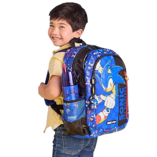 Smiggle Sonic the Hedgehog Classic School Backpack – 16 Inch Kids Bag with Laptop Sleeve, Zippered Compartments & Dual Bottle Holders