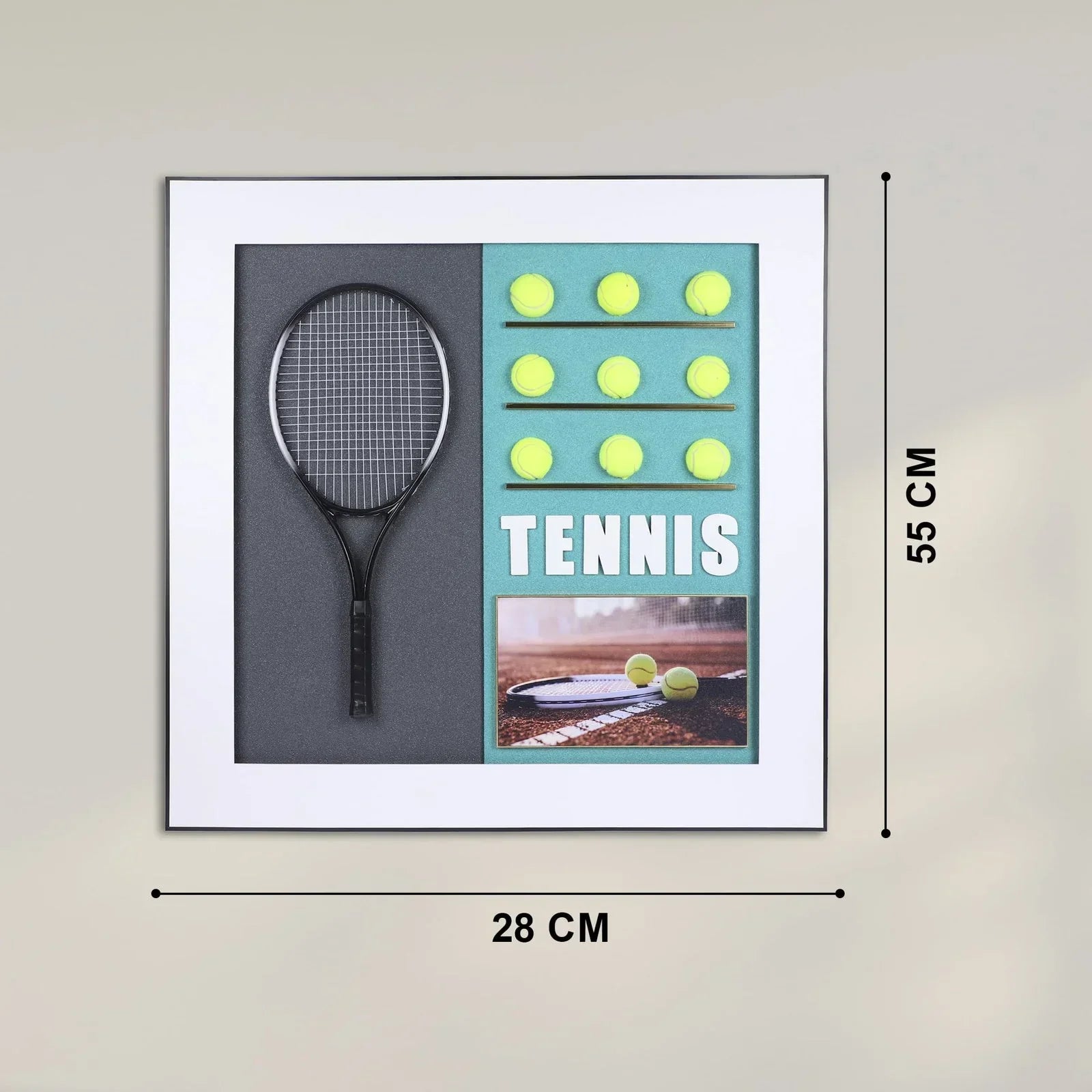 3D Tennis Racket with Tennis Ball 55x28 cm Decorative Wall Frame – Elevate Your Space with Sporting Elegance - Jaiman Toys