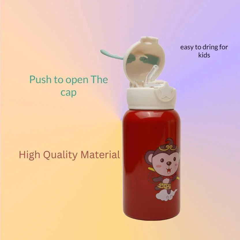 Deer Stainless Steel Water Bottle For Kids with carry bag, additional cup and sipper 500 ML (Red) - Jaiman Toys