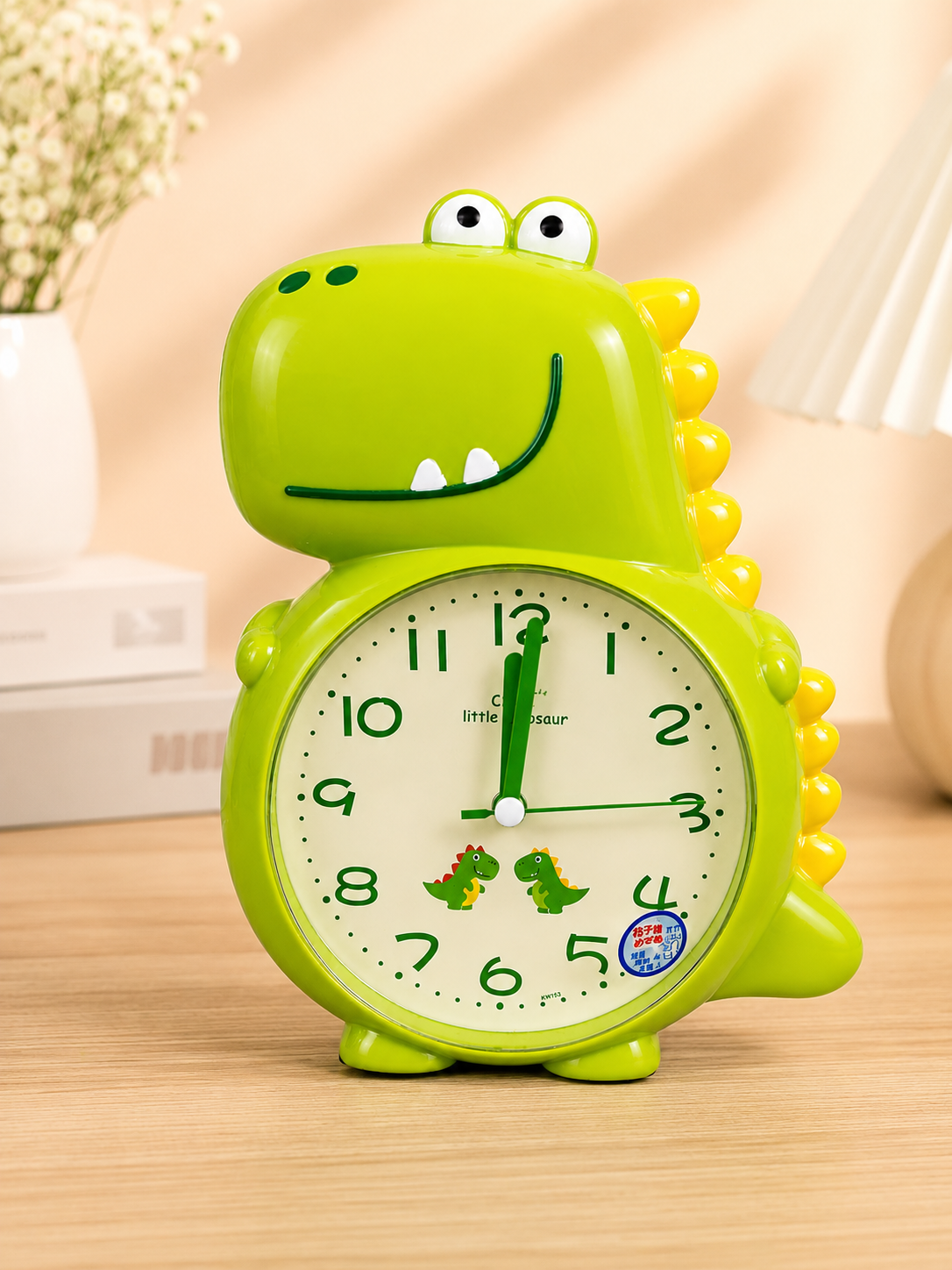 Cute Dinosaur Cartoon Table Clock for Kids | Silent Analog Desk Clock for Bedroom, Study Table & Nursery Décor