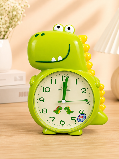 Cute Dinosaur Cartoon Table Clock for Kids | Silent Analog Desk Clock for Bedroom, Study Table & Nursery Décor