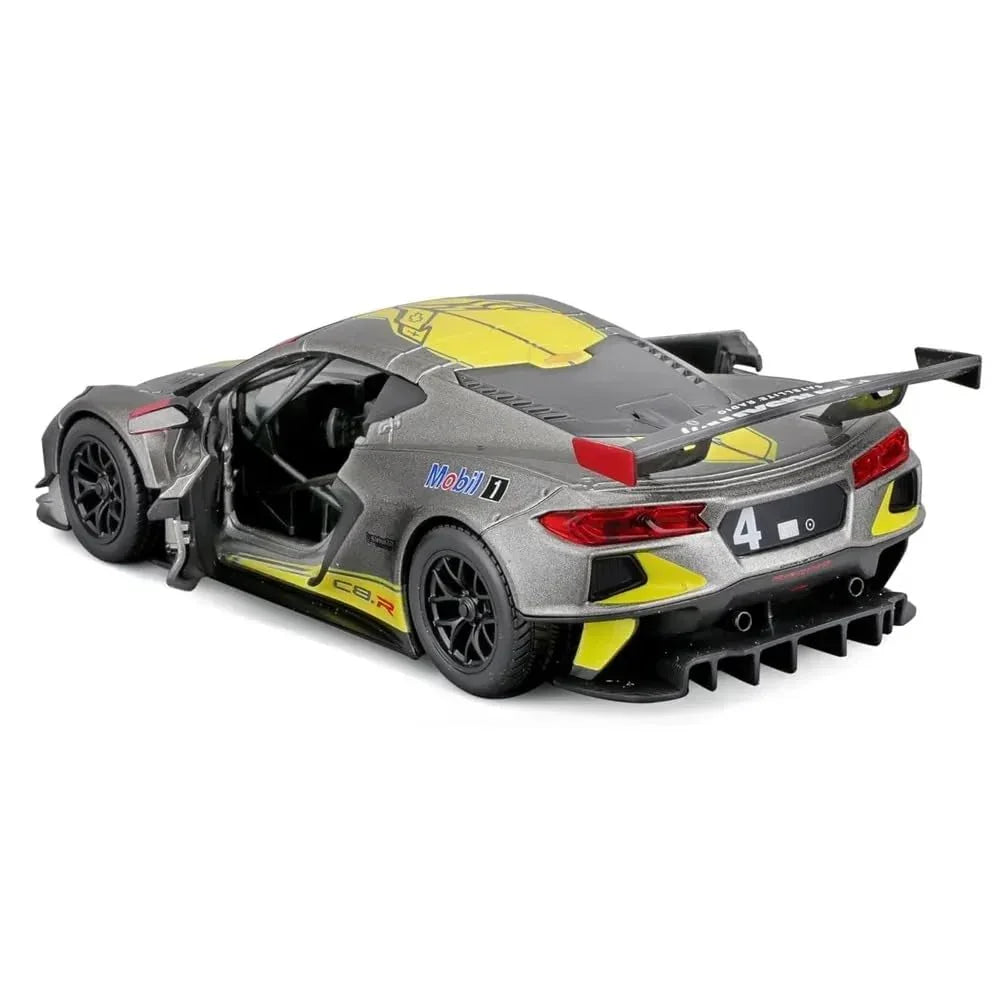 Bburago 1:24 Scale Die‑Cast Model – 2020 Chevrolet Corvette C8.R #4 (Grey Metallic with Yellow Stripes) - Jaiman Toys