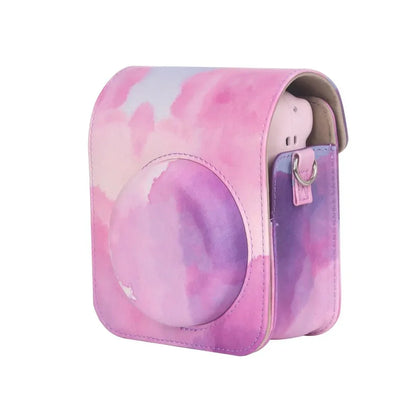 Pink Painting Charm – Rainproof PU Leather Case for Instax Mini 12 with Adjustable Strap - Jaiman Toys
