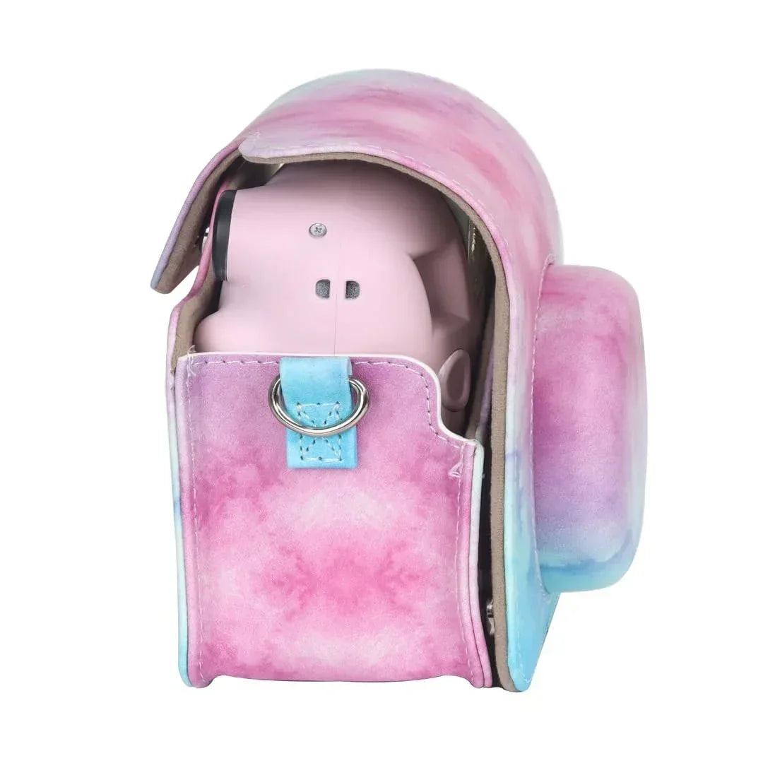 Blue Pink Painting Charm – Rainproof PU Leather Case for Instax Mini 12 with Adjustable Strap - Jaiman Toys