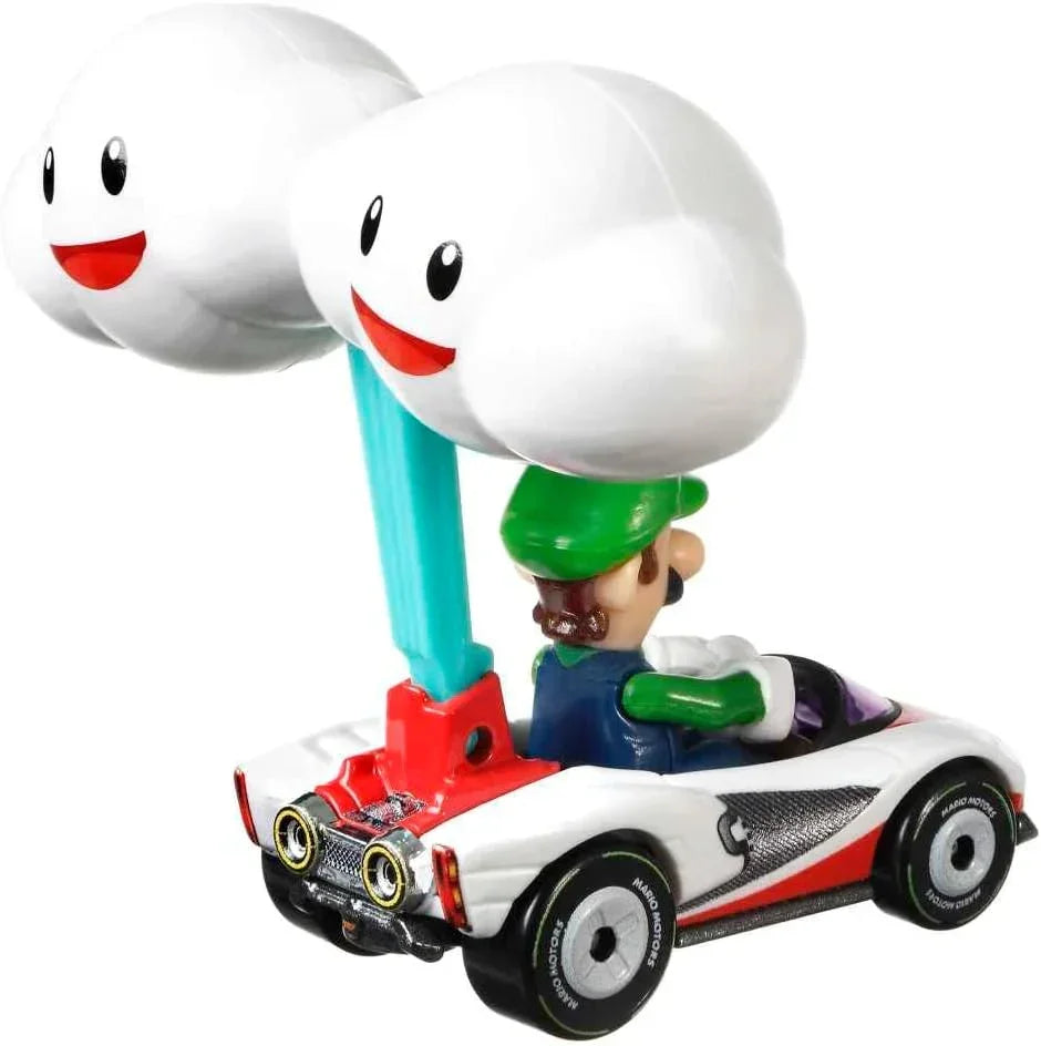 Hot Wheels Mario Kart Luigi Die Cast Car | P-Wing Kart with Cloud Glider | 1:64 Collectible Racing Toy | 3+ Years