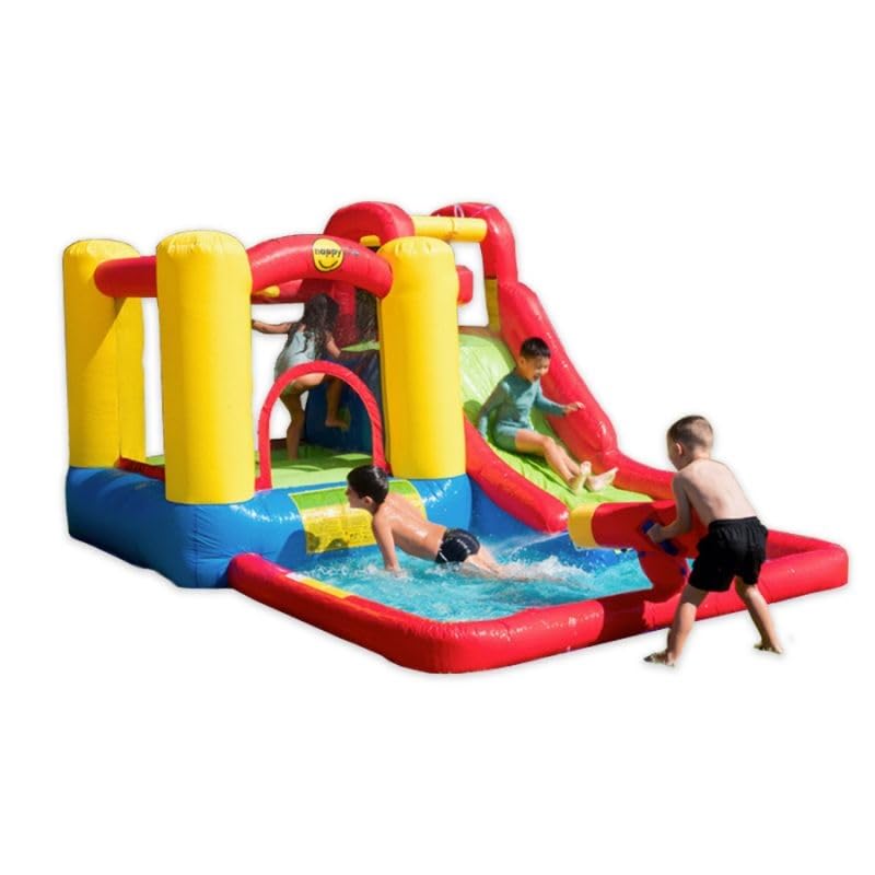 Happy Hop Amusement Park Inflatable Water Park with Slides & Splash Pool | Wet & Dry Inflatable Play Park | Kids Outdoor Water Fun | Ages 3+