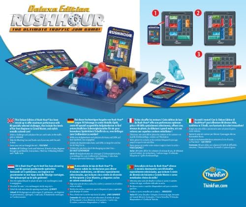 ThinkFun Rush Hour Deluxe Edition Logic Puzzle Game | Award-Winning Traffic Jam Brain Teaser with 60 Challenges | STEM Learning, Critical Thinking & Problem Solving Board Game for Kids Age 8+ & Adults | Single Player