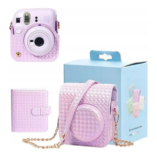 Iridescent PU Leather Case & Photo Album Set for Fujifilm Instax Mini 12 – Includes Carrying Case & 64 Sheets Photo Album (Lilac Purple) - Jaiman Toys