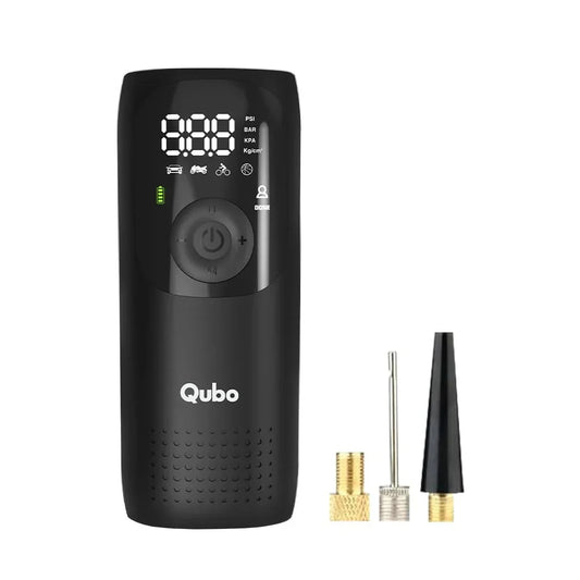 Qubo Digital Tyre Pressure Inflator by Hero Group | 5000 mAh Battery | 150 PSI | Type-C Charging | LED Light | Digital Display | 5 Air Fill Modes | Multiple Modes | Multiple Nozzles