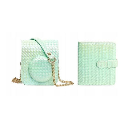 Iridescent PU Leather Case &amp; Photo Album Set for Fujifilm Instax Mini 12 – Includes Carrying Case &amp; 64 Sheets Photo Album (Mint Green) - Jaiman Toys