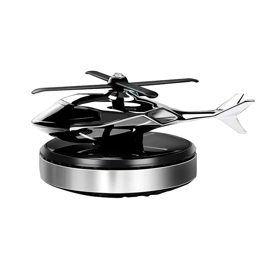 Solar Car Air Freshener – Creative Helicopter Design Aromatherapy Perfume Diffuser for Car Dashboard (Silver)