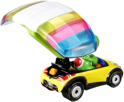 Hot Wheels Mario Kart Yoshi Die Cast Car with Parafoil Glider | 1:64 Scale Collectible Racing Toy | 3+ Years