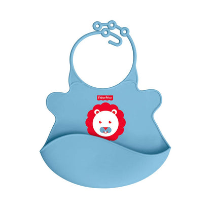 Fisher-Price Ultra Care Easy Clean Silicone Baby Bib | Soft Food Catcher Bib for Babies 4+ Months | Waterproof, BPA-Free, Adjustable Feeding Bib | Reusable Baby Weaning Bib | Blue