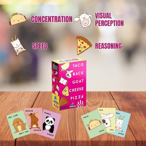 Blue Orange Taco Back Goat Cheese Pizza Card Game | Fast-Paced Family Party Game for Kids & Adults | Ages 8+