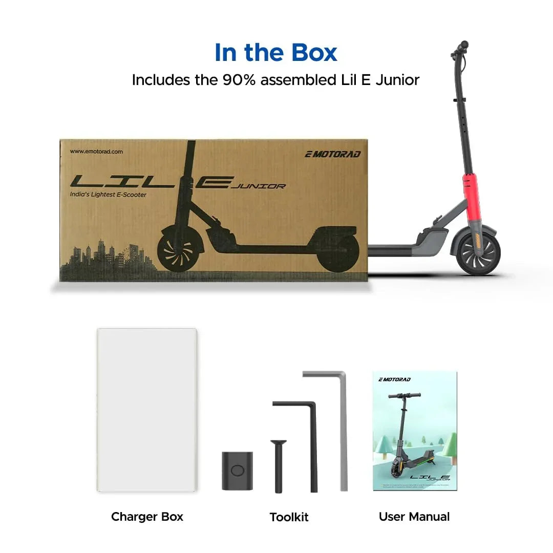 EMotorad Lil E Junior Electric Kick Scooter – Foldable Frame, 100W Motor, 2.6Ah Battery, for Kids 6+ Years - Jaiman Toys