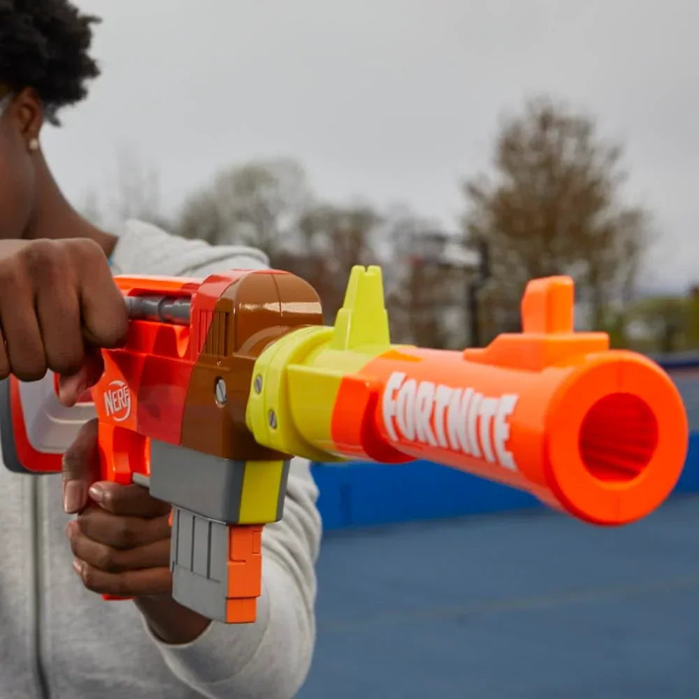 Nerf Fortnite HR Blaster, Ruff Wrap Design, 6-Dart Elite Clip, 6 Elite Darts, Rotating Bolt, Detachable Barrel, Multicolor