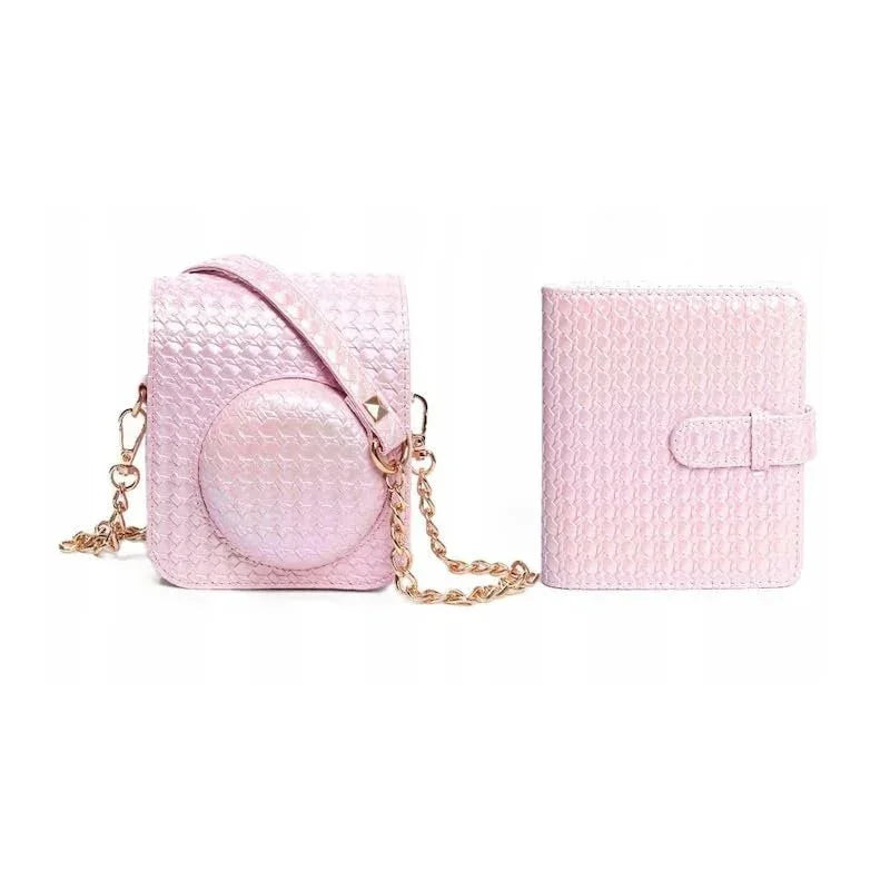 Iridescent PU Leather Case & Photo Album Set for Fujifilm Instax Mini 12 – Includes Carrying Case & 64 Sheets Photo Album (Blossom Pink) - Jaiman Toys