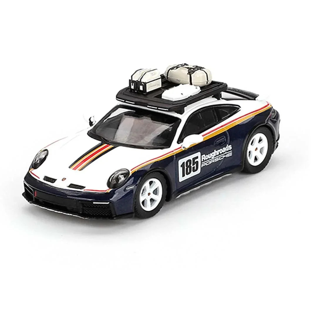 Mini GT Die Cast Collectrors Model Cars: (Porsche 911 Dakar Rallye Design Package White/Gentian Blue Metallic) - Jaiman Toys