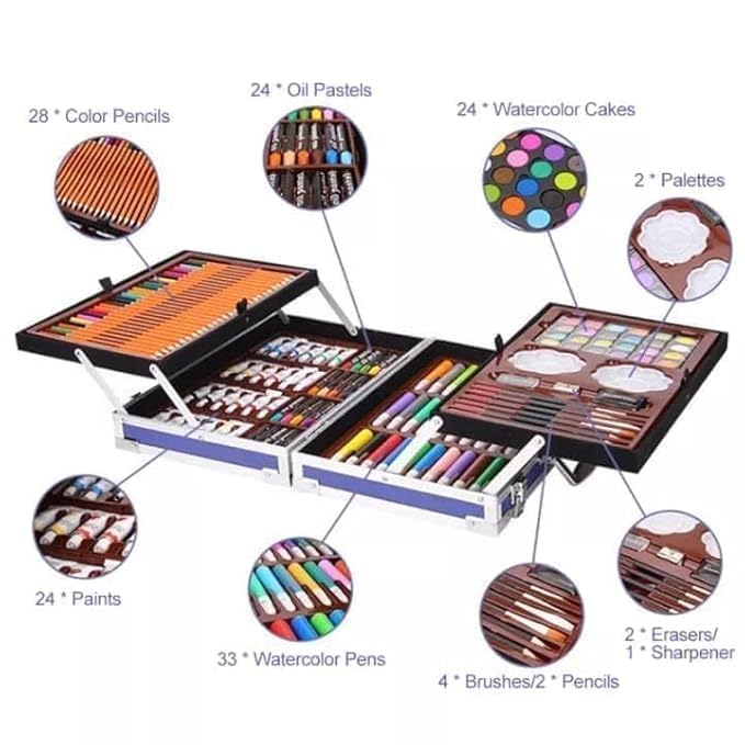 Kuromi Kids Art Kit 145+ Pieces | Aluminium Colouring Set with Crayons, Markers, Paints & Drawing Supplies
