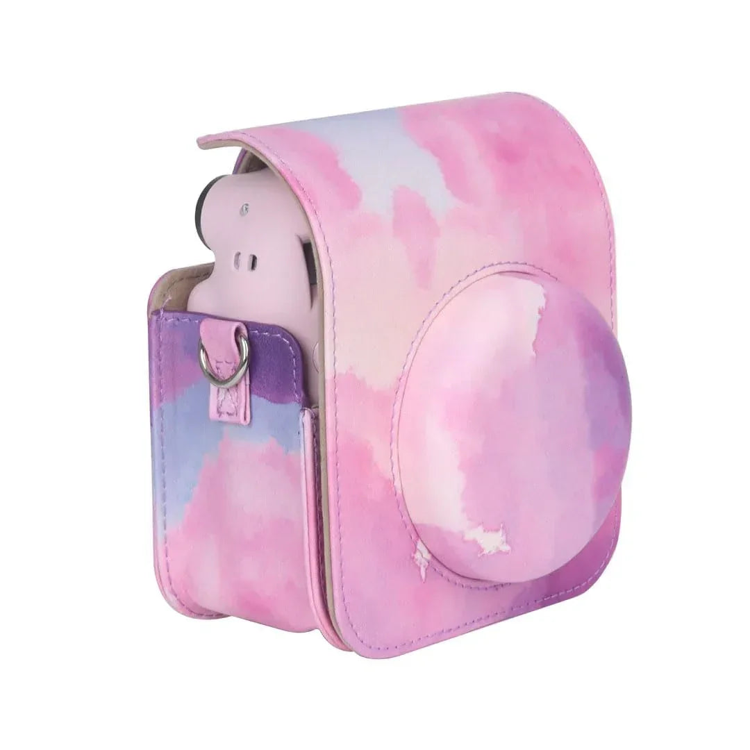 Pink Painting Charm – Rainproof PU Leather Case for Instax Mini 12 with Adjustable Strap - Jaiman Toys
