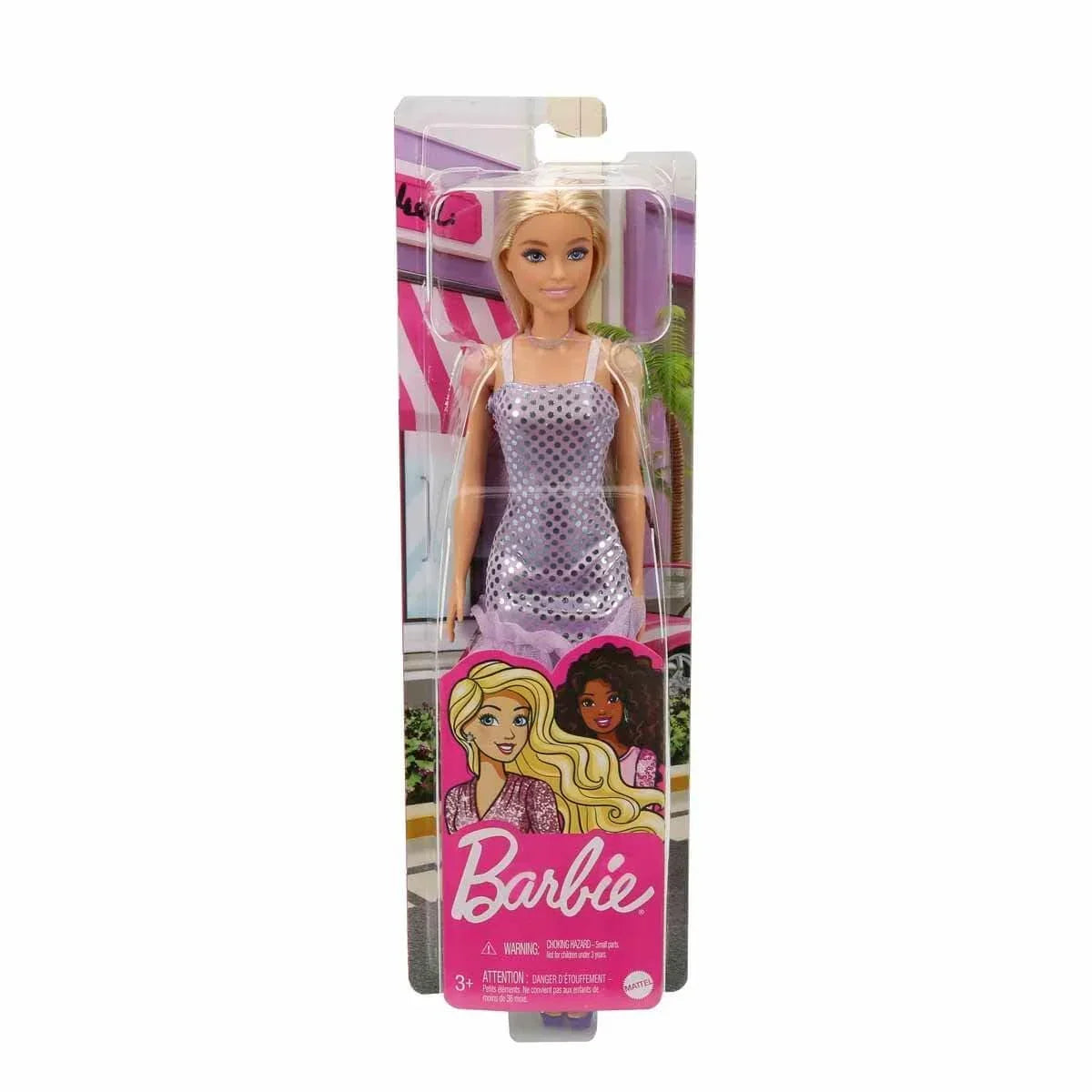 Barbie Doll with Blonde Hair: Lavender Metallic Mini Dress &amp; Trendy Accessories - Perfect Kids' Toy Gift!" - Jaiman Toys