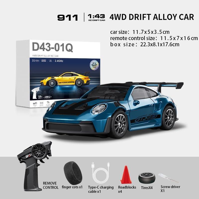 Hstar 1:43 RC Drift Car  2.4GHz 4WD Alloy 20 km/h High-Speed RC Racing Car with Gyro – (Light Blue)