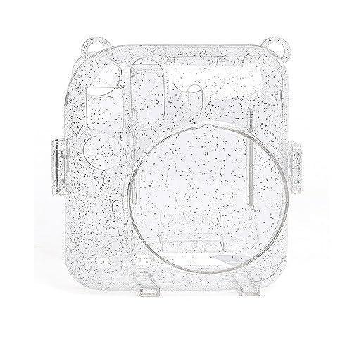 Fujifilm Instax Clear Storage Case for Instax Mini 12 Camera Case Transparent with Shoulder Strap and Camera Sticker with Photo Pocket for Store 10 Photos- Clay White - Jaiman Toys