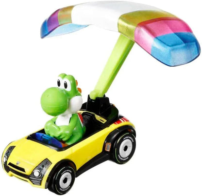 Hot Wheels Mario Kart Yoshi Die Cast Car with Parafoil Glider | 1:64 Scale Collectible Racing Toy | 3+ Years