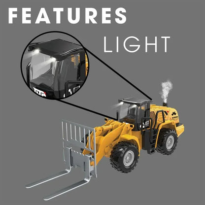 ThinkerPlace Metal Forklift with Light, Sound & Spray | Heavy-Duty Friction Powered Construction Vehicle Toy