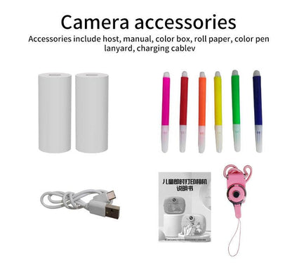 DIY Instant Print Camera for Kids – Thermal Ink-Free Printing Digital Camera with Paper Roll, Color Pens & USB Charging - 1 Pc