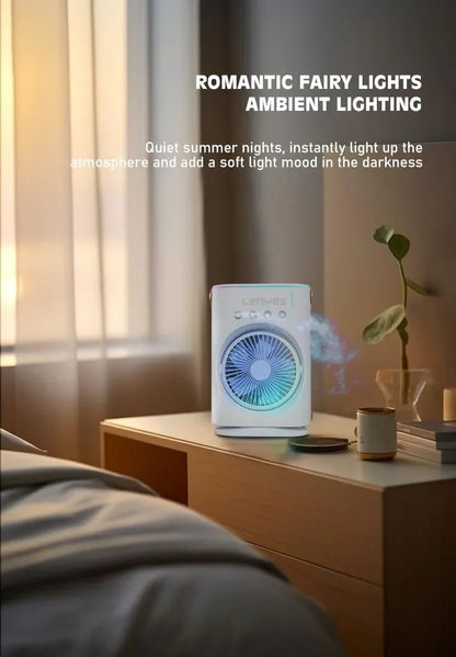 Lenyes LHF05 60 mm Mini Fan | LED Lighting | Rechargeable Fan | 3 Fan Speeds | 2 Light Mode Settings | High Speed Oscillation Table Fan | White Protable Fan - Jaiman Toys