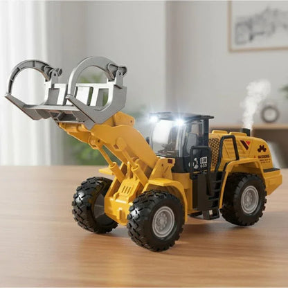 ThinkerPlace Metal Timber Grab with Light, Sound & Spray | Heavy-Duty Friction Powered Log Grab Construction Vehicle Toy