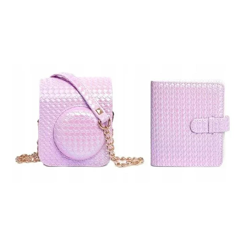 Iridescent PU Leather Case & Photo Album Set for Fujifilm Instax Mini 12 – Includes Carrying Case & 64 Sheets Photo Album (Lilac Purple) - Jaiman Toys