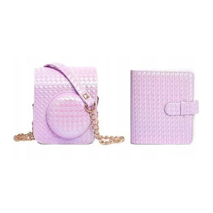 Iridescent PU Leather Case & Photo Album Set for Fujifilm Instax Mini 12 – Includes Carrying Case & 64 Sheets Photo Album (Lilac Purple) - Jaiman Toys